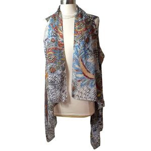 Bohemian Sleeveless Shawl OS Vest Sheer Festive Paisley Designer Cardigan Wrap
